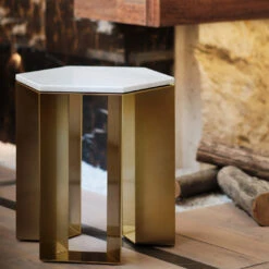 Alato Gold And White Marble Side Table By Antonio Saporito -Slide Sales 0006 Alato carrara