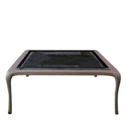Light-Walnut Square Coffee Table With Glass Top