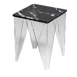Vein Side Table With Gray Carnico Marble Top