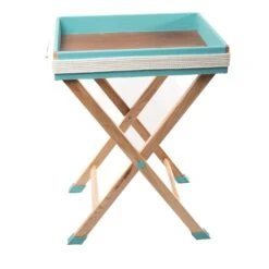 Rectangular Turquoise & White Tray On Pliant Base