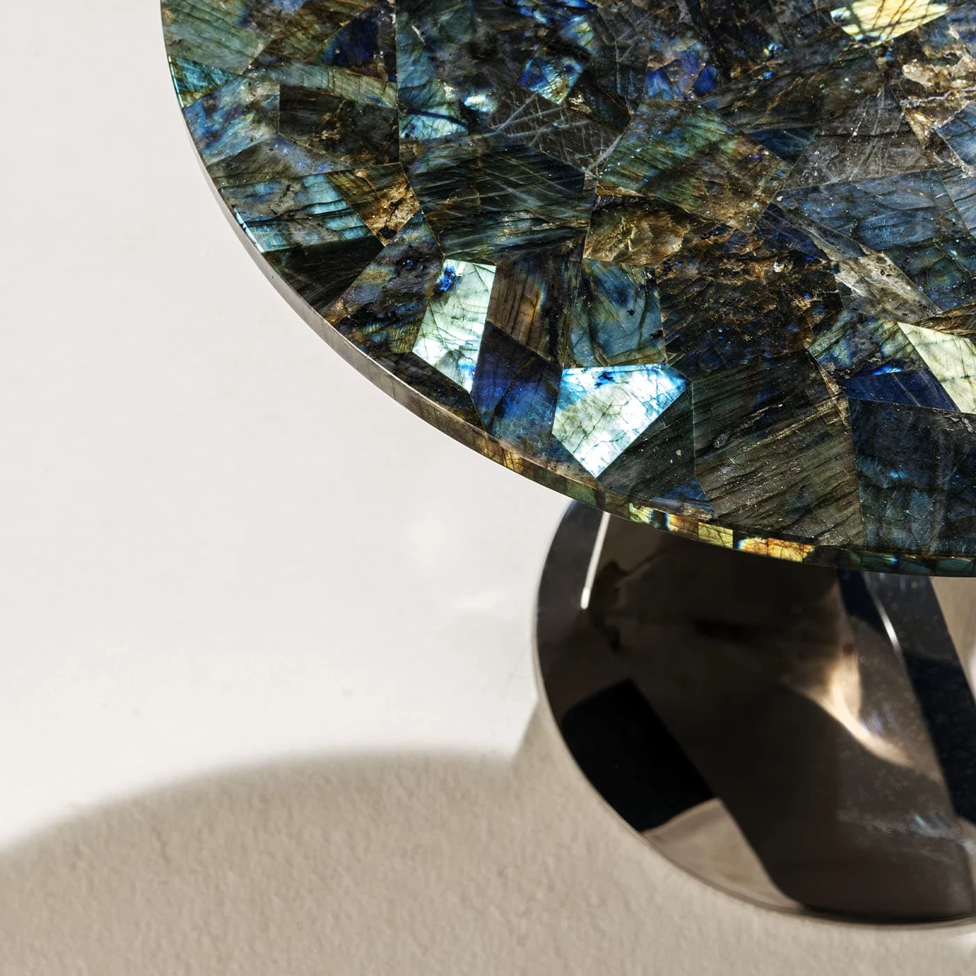 Buonanotte Round Labradorite & Chromed Side Table 6 Buonanotte Round Labradorite & Chromed Side Table - Image 4
