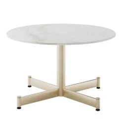 Fly Round White Ceramic Top & Champagne Base Coffe Table By Braid Design Lab